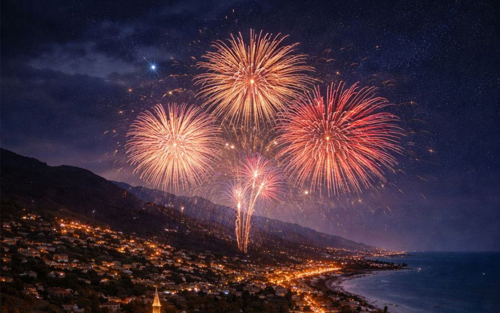 Fireworks lighting up the sky during New Year’s Eve celebrations