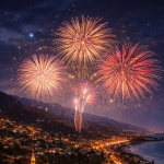 Fireworks lighting up the sky during New Year’s Eve celebrations