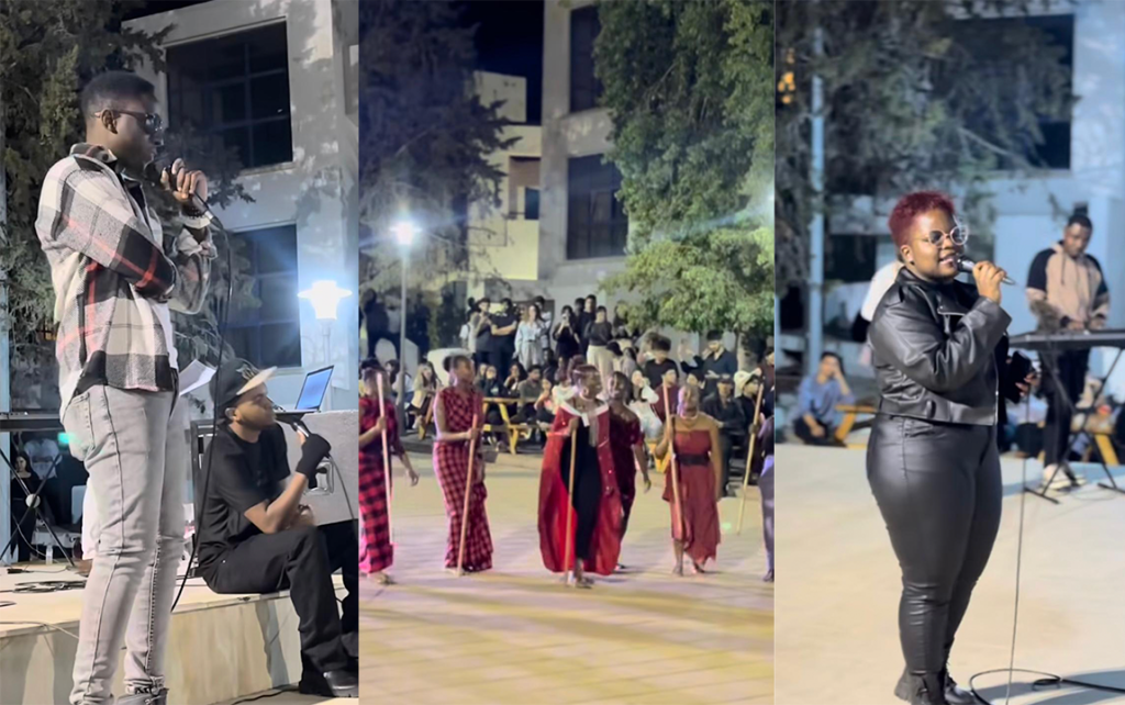 Students enjoying a night of food, culture, and music at EUL Plaza