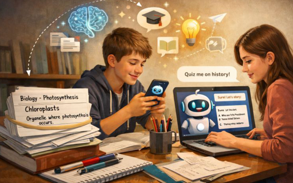 Students study together by using ai