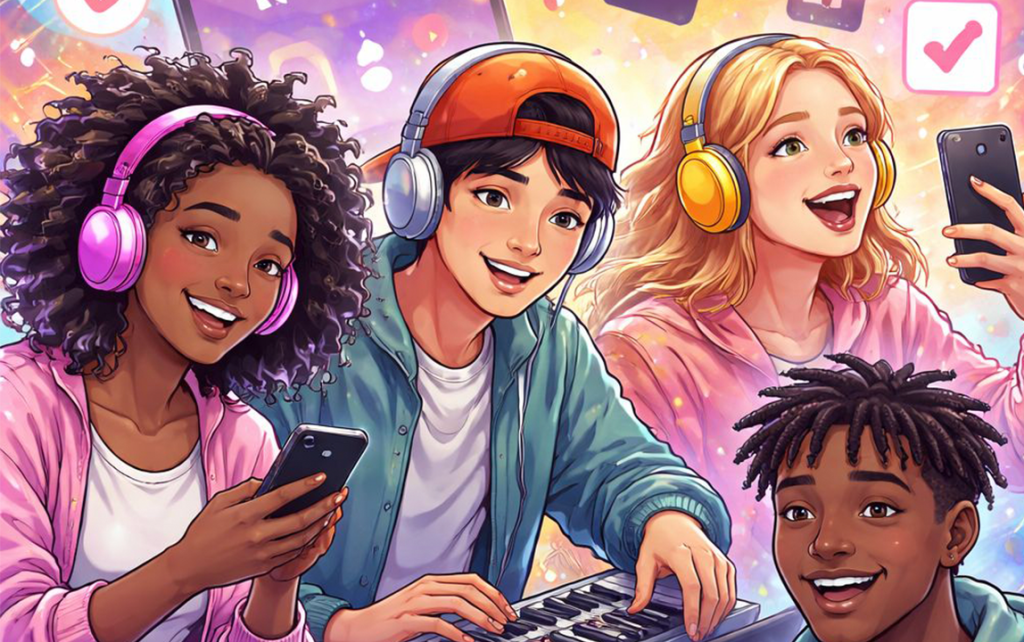 Young people are listening to music.