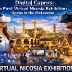 Virtual Nicosia Exhibition in the metaverse showcasing Northern Cyprus cultural landmarks in 3D.