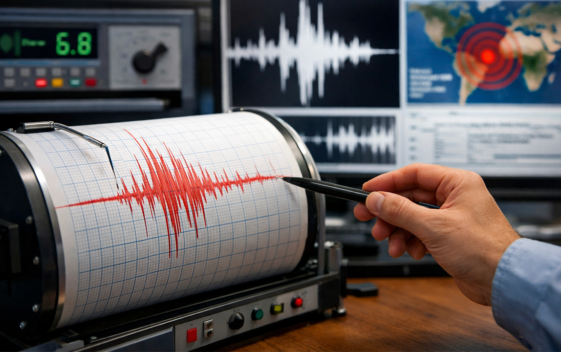 Seismograph recording earthquake activity as universities and students are affected by seismic events