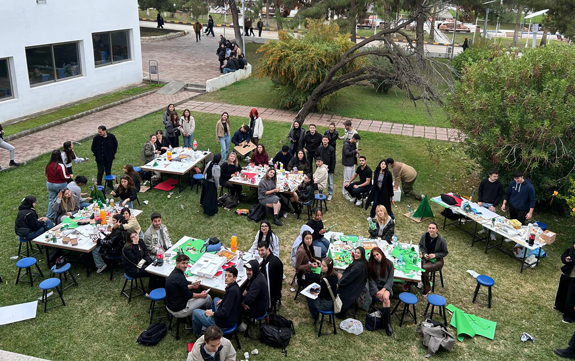 Students creating New Year decorations during a campus workshop at European University of Lefke